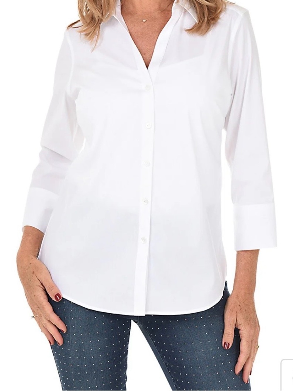 Foxcroft White Non-Iron Shaped Fit Button-Up - Picture 6 of 9